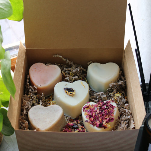 College Green natural soap gift box containing five heart shaped natural soaps
